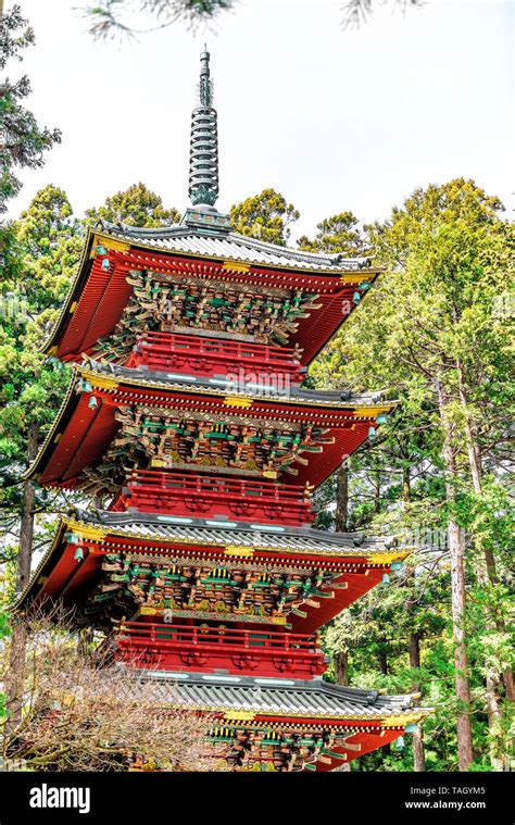 Nikko Japan Toshogu Temple Shrine Pagoda Vertical View In Tochigi