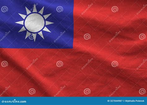 Taiwan Flag Depicted On Folded Wavy Fabric Of Old Cloth Stock Image