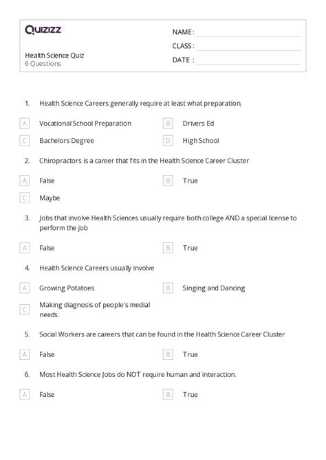 50 Health Science Worksheets For 1st Grade On Quizizz Free And Printable