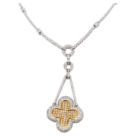 Four Leaf Clover Diamond Necklace Estate 14 Karat White Gold Shamrock