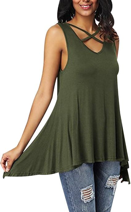 Tank Tops Lang Damen Langes Top Lange Oberteile Criss Cross Vorne