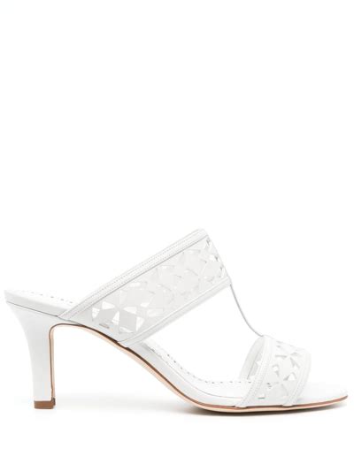 Manolo Blahnik Sophocles Perforated Dual Band Slide Sandals In White