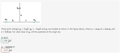 Solved Three Point Charges Q1 5μc Q2 −5μc And Q3 Are Located