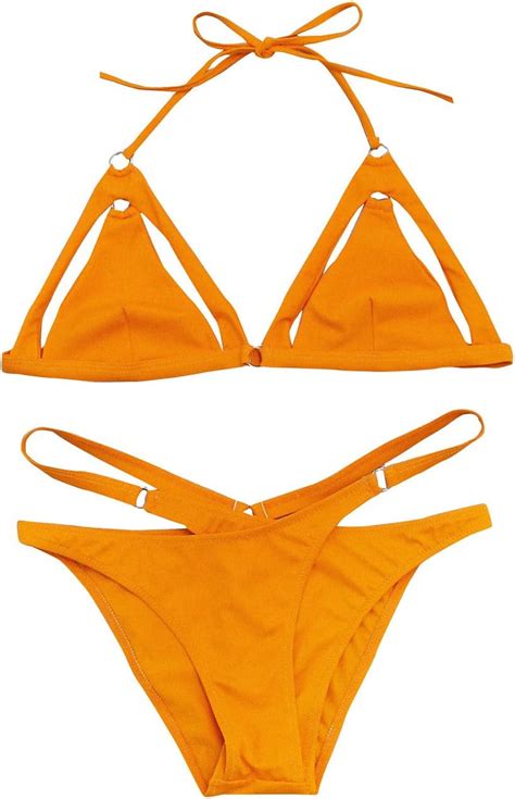 Amazon SweatyRocks Women S Two Piece Swimsuit Cutout Details Triangle Bikini Top Swimwear