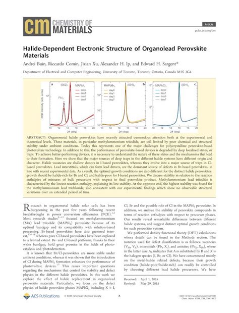 PDF Halide Dependent Electronic Structure Of Organolead Perovskite