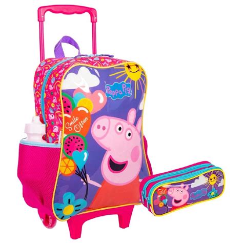 Kit Mochila De Rodinha E Estojo Escolar Infantil Feminina Peppa Pig