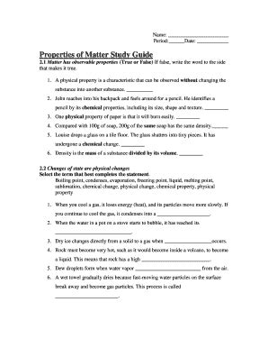 Fillable Online Kyrene Properties Of Matter Study Guide Kyrene Fax