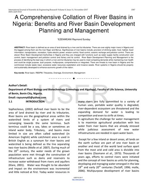 Pdf A Comprehensive Collation Of River Basins In Nigeria Benefits And River Basin Development