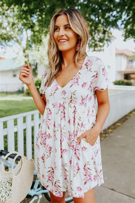 Short Sleeve Ivory Floral Babydoll Dress Floral Babydoll Dress