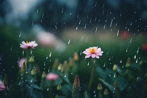 Premium Ai Image Flowers In The Rain Rain Drops On The Background