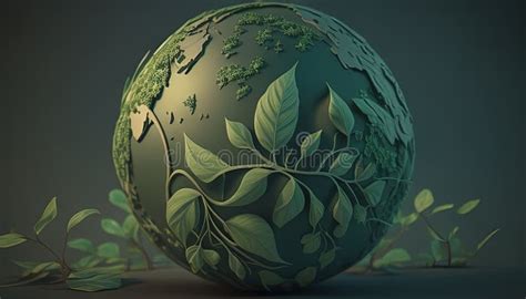 Earth Globe With Green Leaf Pattern Representing Eco Consciousness And