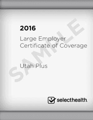 Fillable Online Selecthealth Large Employer Certificate Of Coverage