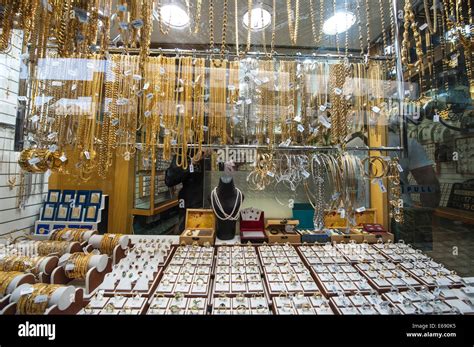 Gold Jewelry In The Deira Gold Souk Market Dubai United Arab Emirates