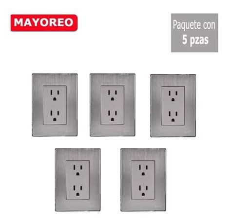 Paquete 5 Pzs Placa Inox Contacto Dúplex Acero Inoxidable en venta en