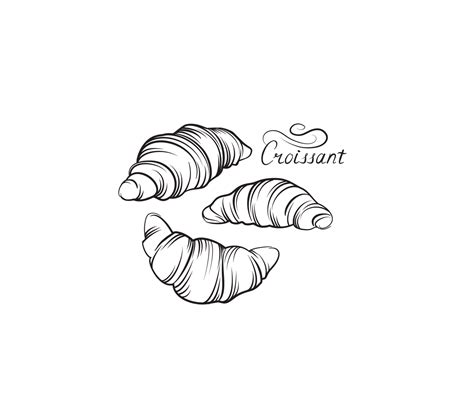 Croissant French Food Icon Set Bakery Food Hand Drawing Line Art Over