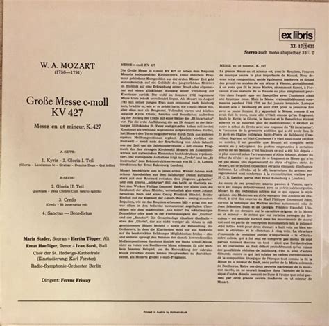 Grosse Messe In C Moll Kv 427 By Wolfgang Amadeus Mozart Maria Stader