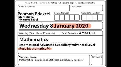 Edexcel Ial Maths P1 January 2020 Youtube