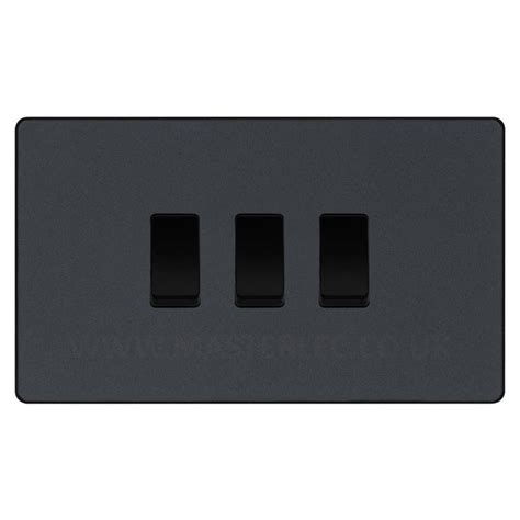 Bg Evolve Matt Grey 3 Gang Custom Grid Light Switch Double Format — Masterlec