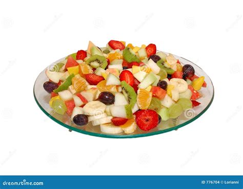 Salada De Fruta Na Placa De Vidro Isolado No Fundo Branco Foto De