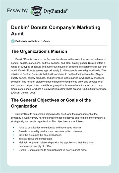 Dunkin Donuts Companys Marketing Audit 862 Words Coursework Example