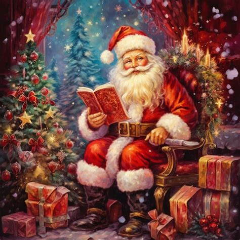 Premium Ai Image Santa Claus Reading A Book In Front Of A Christmas