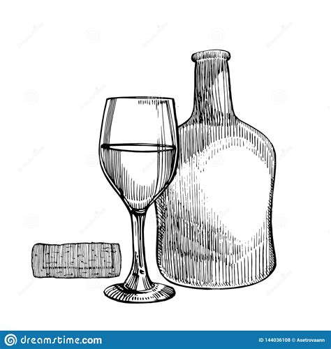 Bouteille De Vin Rouge Et Verres Illustration De Style De Croquis D