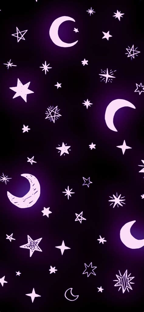 Black And Purple Moon And Stars Wallpaper