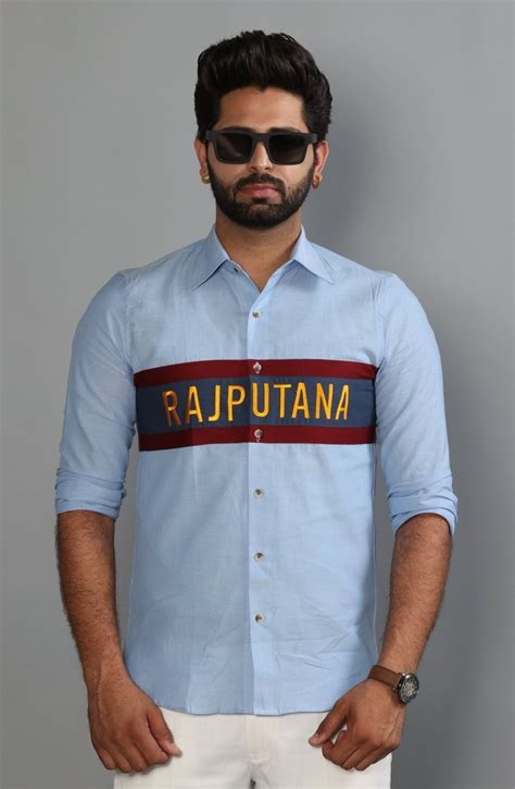 Plain Linen Navy Stripe Sky Blue Rajputana Shirt Full Sleeves Casual