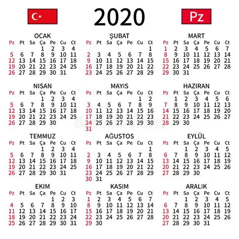 Turkish Calendar 2020, Sunday Stock Vector - Illustration of script ...