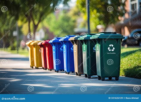 Colorful Recycle Bins In A Row Recycling Concept Stock Illustration