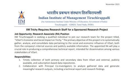 Iim Trichy Recruitment Research Associate Posts Apply Now