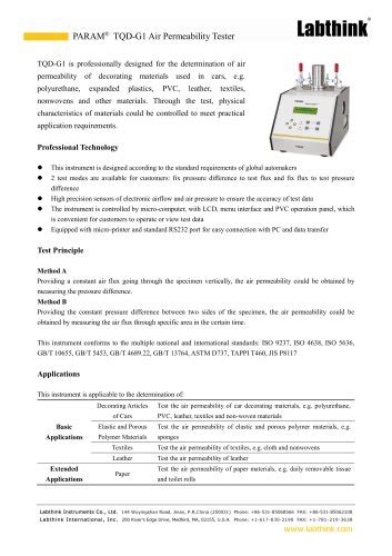 Weather Resistant Fabric Gas Permeability Testing Machine Labthink