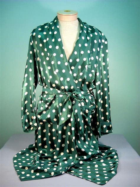 Vintage Mens 1950s Emerald Green Satin Polka Dot Robe Lg 76 00