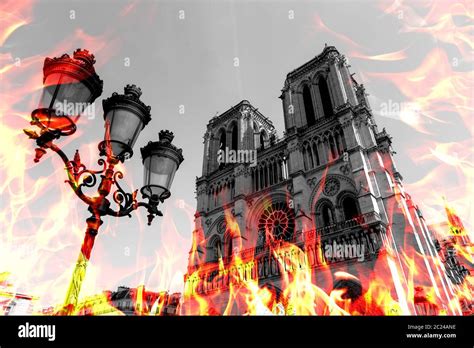 Notre Dame Cathedral Burning By Massive Fire Representation Notre Dame De Paris In Fire Photo