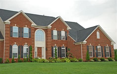 Brick Luxury Home With Beautiful Landscaping Stock Image Image Of