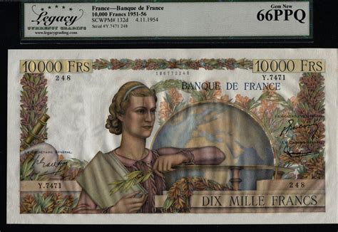 Welt Banknoten 56 FRANCE 1951 56 TT PK 132d 1951 10000 FRANCS LCG 66