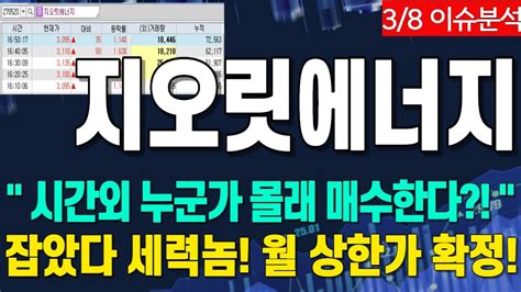 주식 주가전망 지오릿에너지 🔥꼬리 잡았다 세력놈들🔥 시간외 몰래 매수하네 월요일 상한가 확정 주주 필수