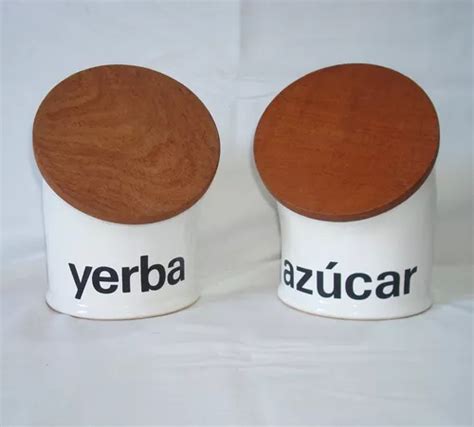 Set De Yerbera Y Azucarera De Cerámica Con Tapa De Madera MercadoLibre