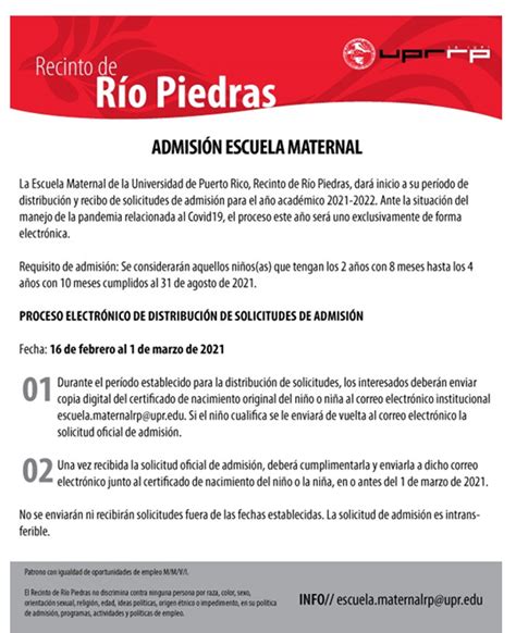 Proceso De Admisiones Para La Escuela Maternal Upr Rp Radio