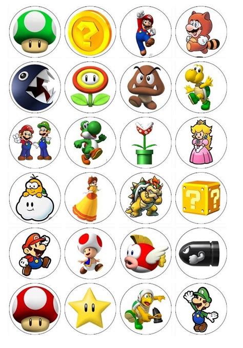 24 x Super Mario Brothers Edible Cupcake Toppers Pre Cut Aniversário