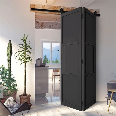 Spaceeasi Top Mounted Black Folding Track And Double Door Tribeca 3 Panel Black Primed Door【2024】