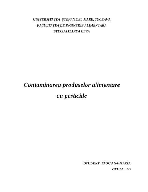 Doc Contaminarea Produselor Alimentare Cu Pesticide Doc