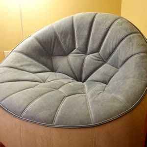 Ligne Roset Swivel Chair And Ottoman Alcantara Blue Abd Cream Fabric