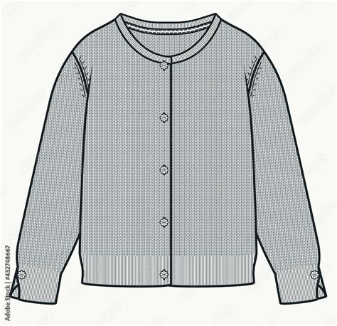 Cardigan fashion flat sketch. Technical drawing of cardigan for girls Stock Vector | Adobe Stock