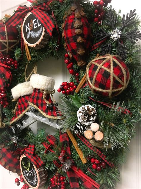 Farmhouse Christmas Wreath Red And Black Buffalo Plaid Etsy