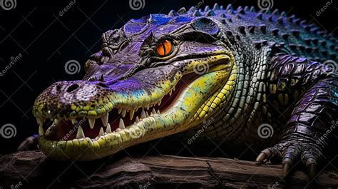 Vibrant Lurid Purple Alligator With Glowing Eyes In Dramatic Lighting