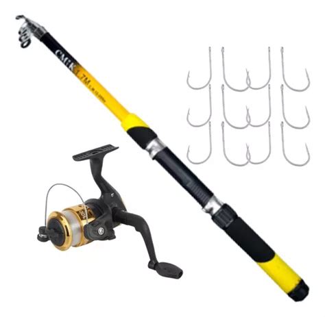 Kit Pesca Vara Telescópica 1 70 Metros 20lb Molinete Linha