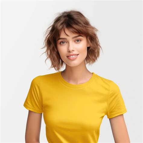 Premium Ai Image Woman Wearing A Yellow T Shirt With The Word Love