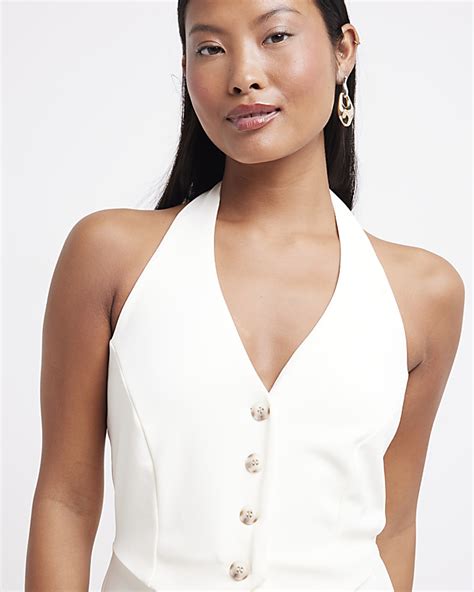 Petite Cream Halter Neck Waistcoat Jumpsuit River Island