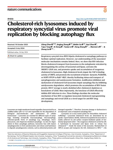 Pdf Cholesterol Rich Lysosomes Induced By Respiratory Syncytial Virus